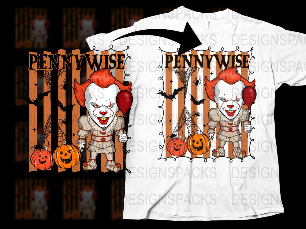 Pennywise Clown Graphic T-Shirt, Horror Movie Inspired Tee, Halloween Costume, Unisex Cotton Shirt, Fan Art Apparel
