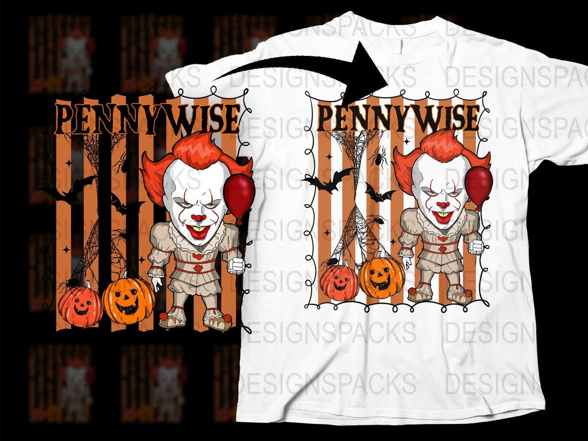 Pennywise Clown Graphic T-Shirt, Horror Movie Inspired Tee, Halloween Costume, Unisex Cotton Shirt, Fan Art Apparel