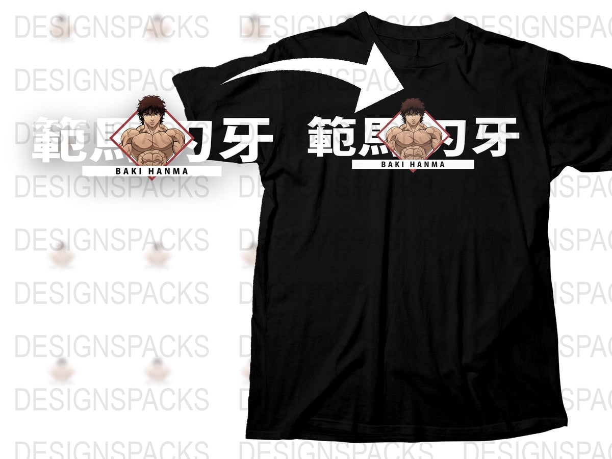 Baki Hanma Anime T-Shirt, Black Cotton Tee, Graphic Print, Japanese Manga Character, Casual Wear