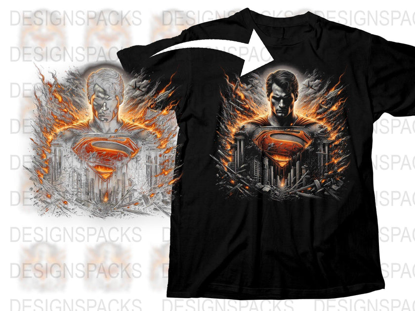 Epic Superman Artwork Exploding City Png Digital Download