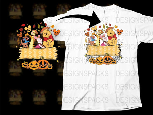 Winnie the Pooh Halloween T-Shirt, Cute Cartoon Characters, Fall Pumpkin Design, Unisex Graphic Tee for All Ages