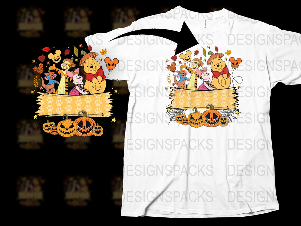 Winnie the Pooh Halloween T-Shirt, Cute Cartoon Characters, Fall Pumpkin Design, Unisex Graphic Tee for All Ages