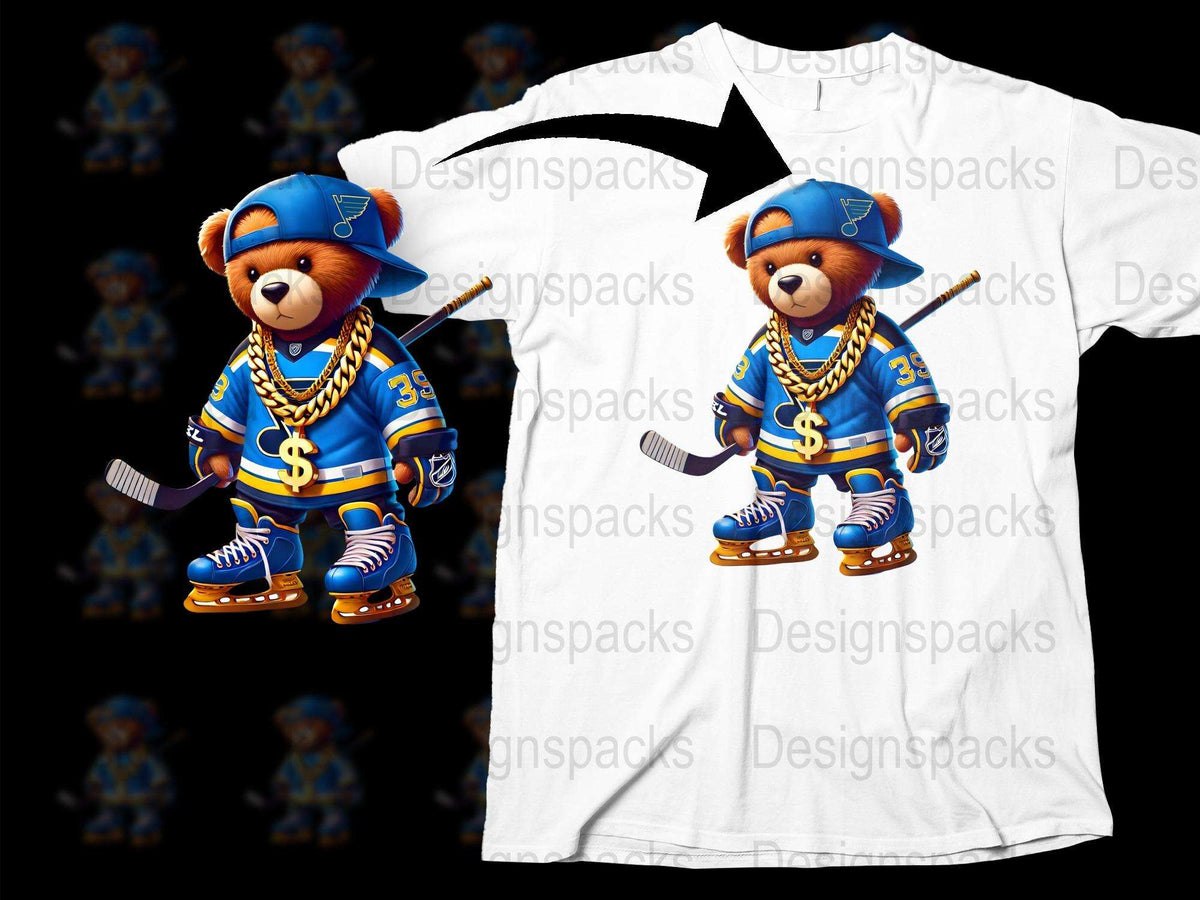 Hip Hop Bear T-Shirt, Cool Urban Streetwear Tee, Blue Cartoon Character, Unisex Fashion Top