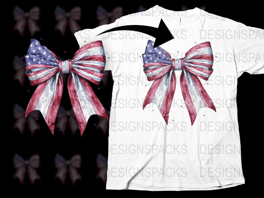 Patriotic American Flag Bow T-Shirt, USA Colors, Distressed Look, 4th of July Apparel, Unisex Tee
