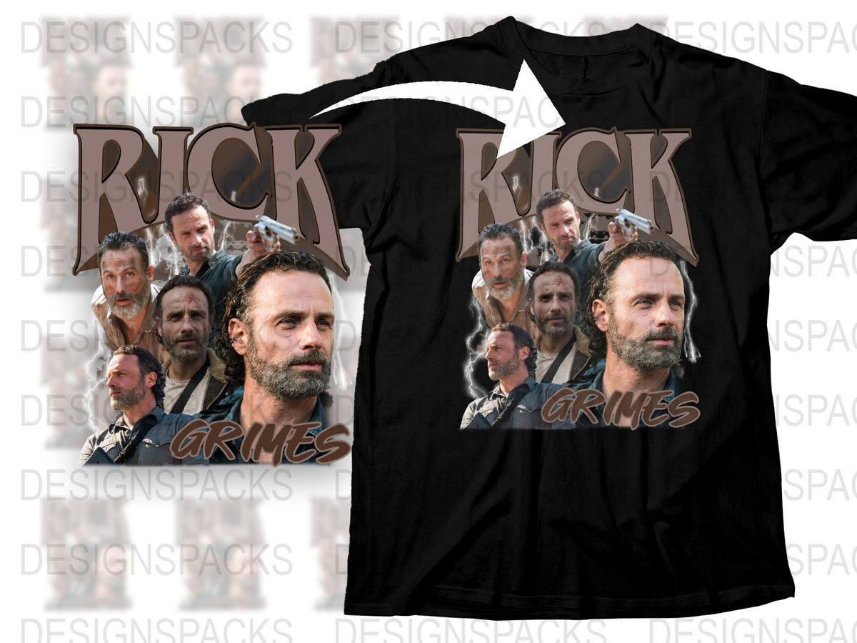Rick Grimes Inspired T-Shirt, Walking Dead Fan Apparel, Multiple Images Design, Black Tee