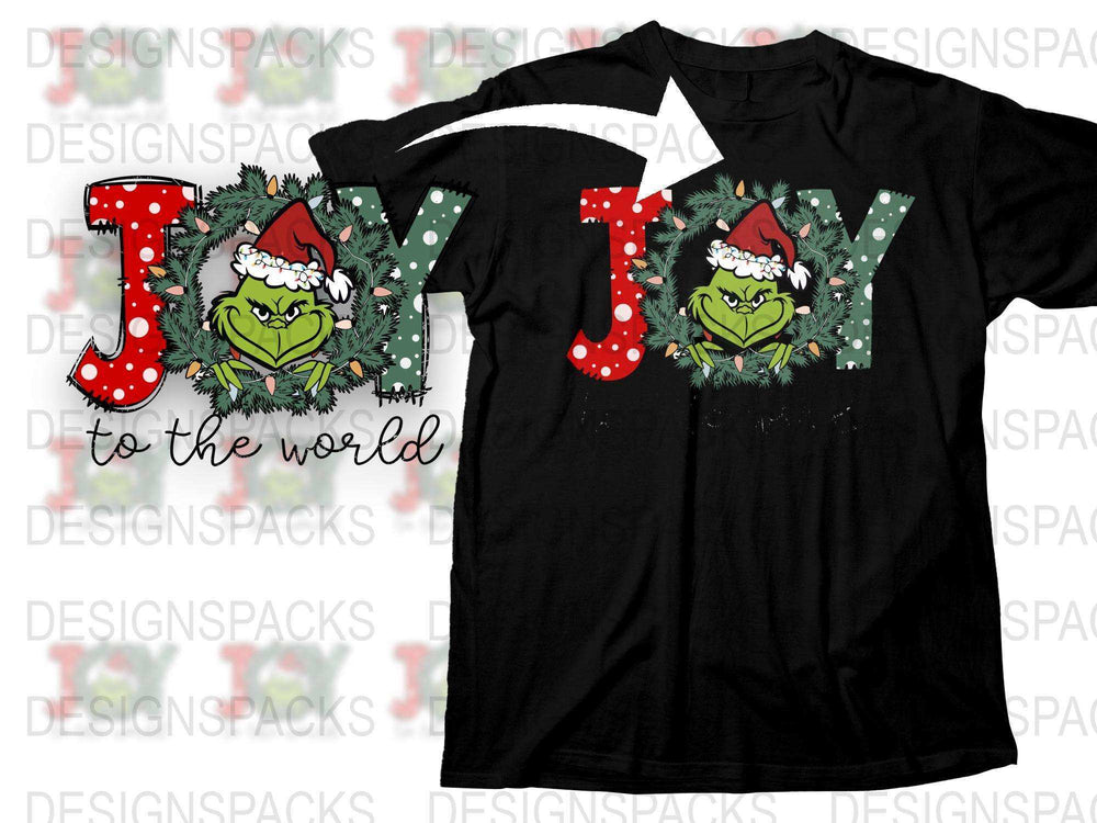 Grinch Joy to the World Christmas T-Shirt, Festive Holiday Graphic Tee, Unisex Black Shirt, Xmas Apparel