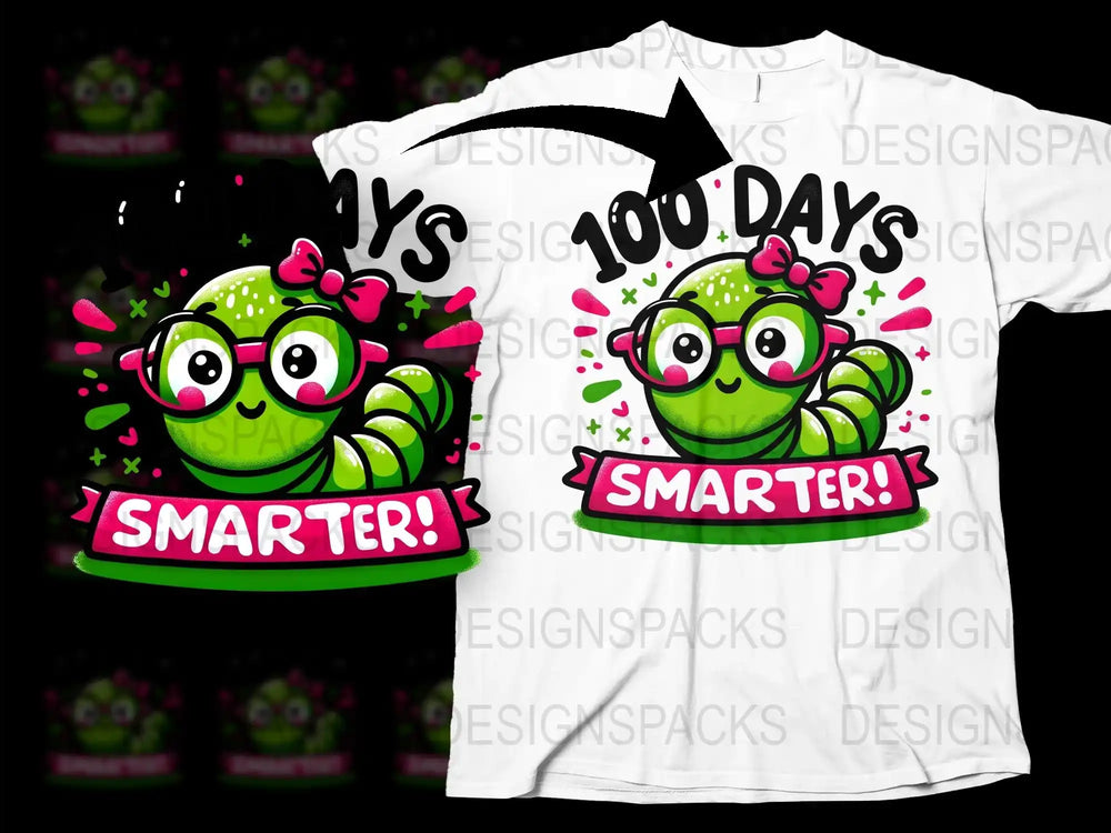 Kids 100 Days Smarter T-Shirt, Cute Green Monster Graphic Tee, Colorful School Celebration Shirt