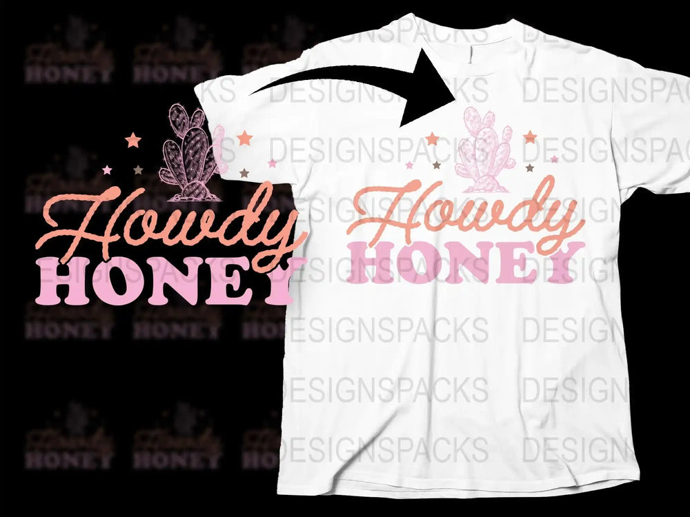 Howdy Honey T-Shirt, Pink and White Graphic Tee, Western Style Casual Top, Unisex Fashion Shirt