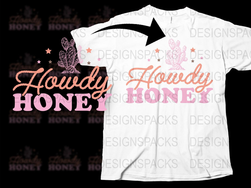 Howdy Honey T-Shirt, Pink and White Graphic Tee, Western Style Casual Top, Unisex Fashion Shirt