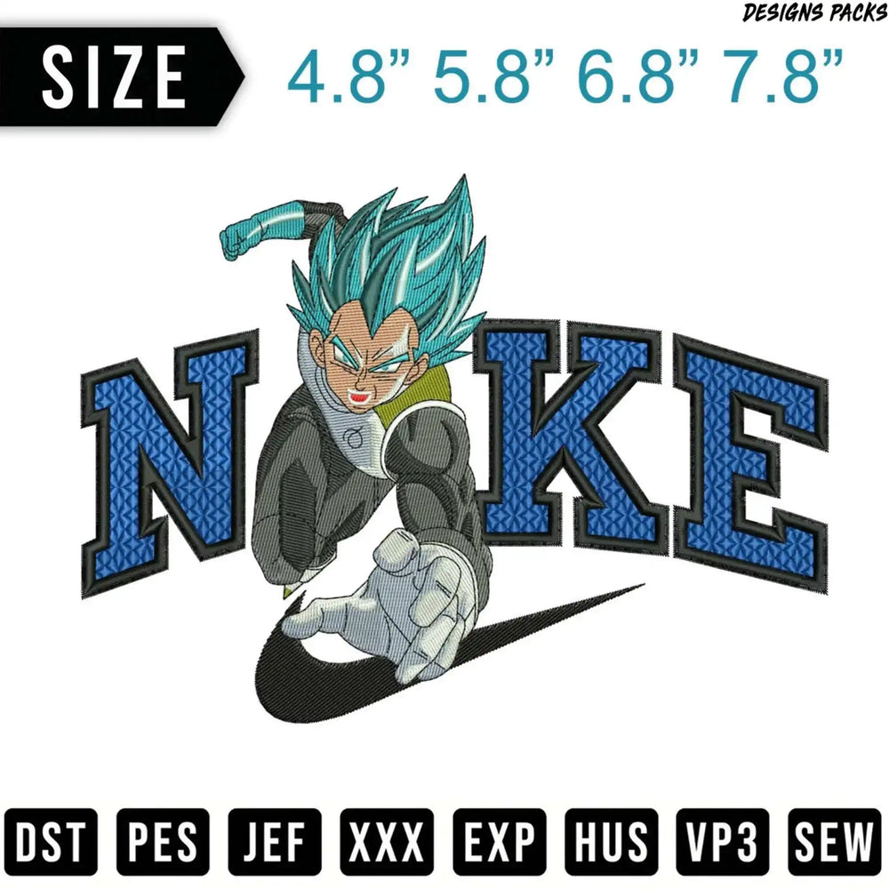 Dragon Ball Z character Goku wearing Nike logo embroidery design.