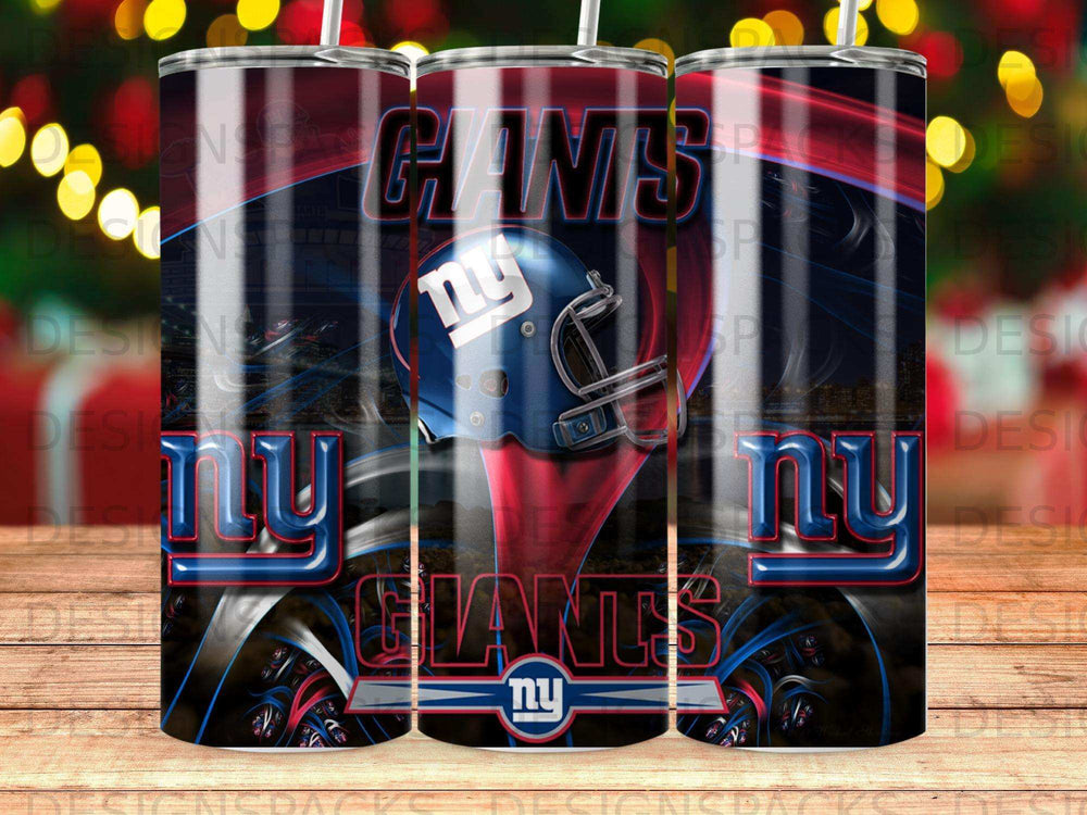 New York Giants helmet and logo on a dark, swirling background.