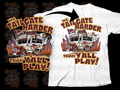 Tailgate Harder Than Y'all Play Funny Football T-Shirt, Vintage Truck Graphic Tee, Sports Fan Apparel