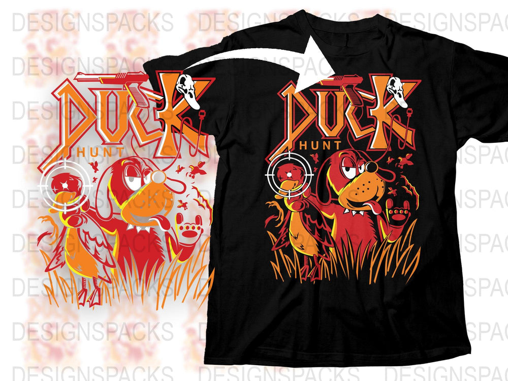 Duck Hunt Inspired Graphic T-Shirt, Retro Video Game Design, Vibrant Colors, Casual Unisex Apparel