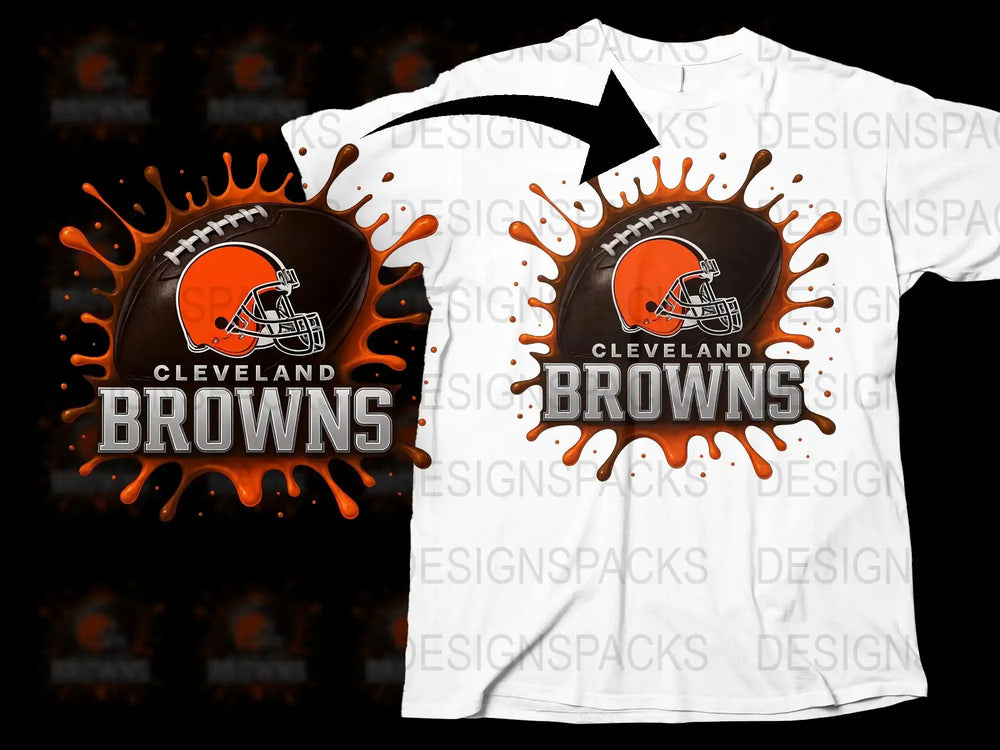 Cleveland Browns T-Shirt, Splash Design Football Tee, Fan Gear, Sports Apparel, Orange and White, Unisex Clothing