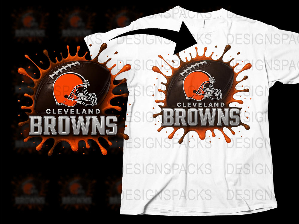 Cleveland Browns T-Shirt, Splash Design Football Tee, Fan Gear, Sports Apparel, Orange and White, Unisex Clothing