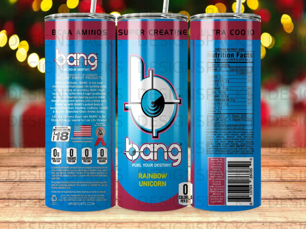 Bang Rainbow Unicorn Super Creatine drink can with 0 calories and 0 sugar.