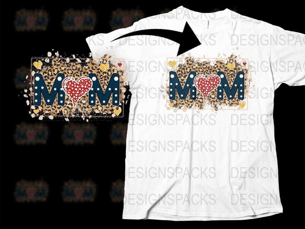 Leopard Print MOM Heart T-Shirt, Mother's Day Gift, Cute Mom Graphic Tee, Casual Fashion Top for Moms