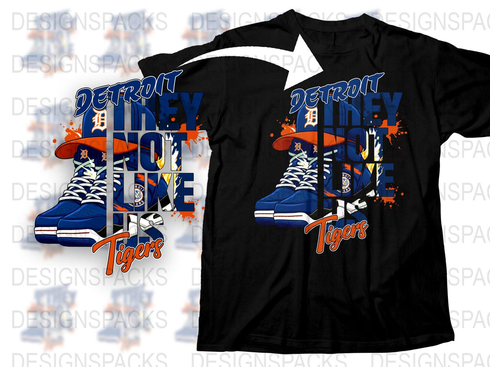 Detroit City Love Tigers Graphic T-Shirt, Blue Sneakers Design, Sports Fan Apparel, Casual Streetwear Style