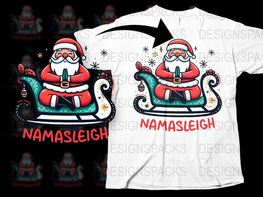 Namaste Christmas Santa T-Shirt, Yoga Santa Claus Holiday Tee, Festive Winter Apparel, Unique Graphic Xmas Shirt Gift
