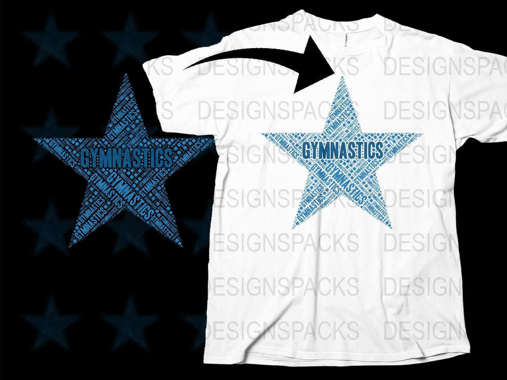 Gymnastics Star T-Shirt, Athletic Sports Tee, Custom Graphic Design, Youth Adult Sizes, White and Blue Patterned Star Shirt