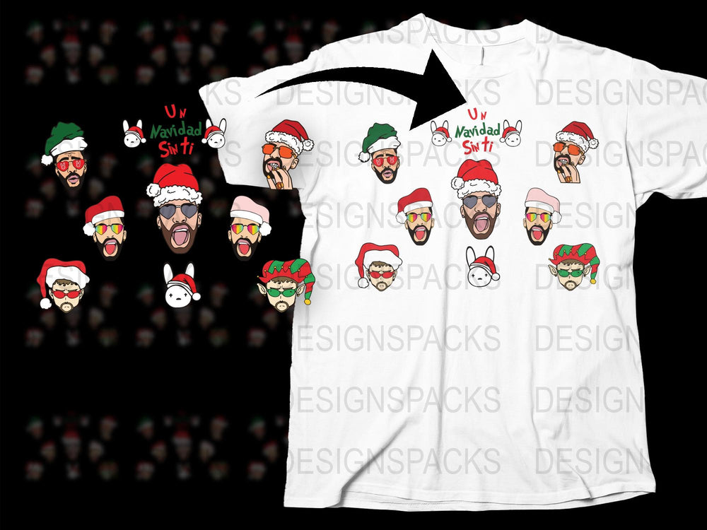 Funny Christmas T-Shirt, Santa Emoji Faces, Unisex Holiday Tee, Festive Xmas Gift Idea