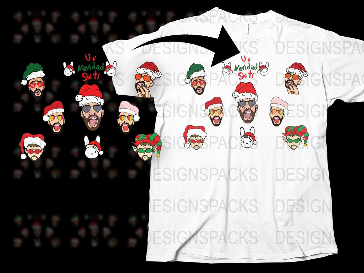 Funny Christmas T-Shirt, Santa Emoji Faces, Unisex Holiday Tee, Festive Xmas Gift Idea