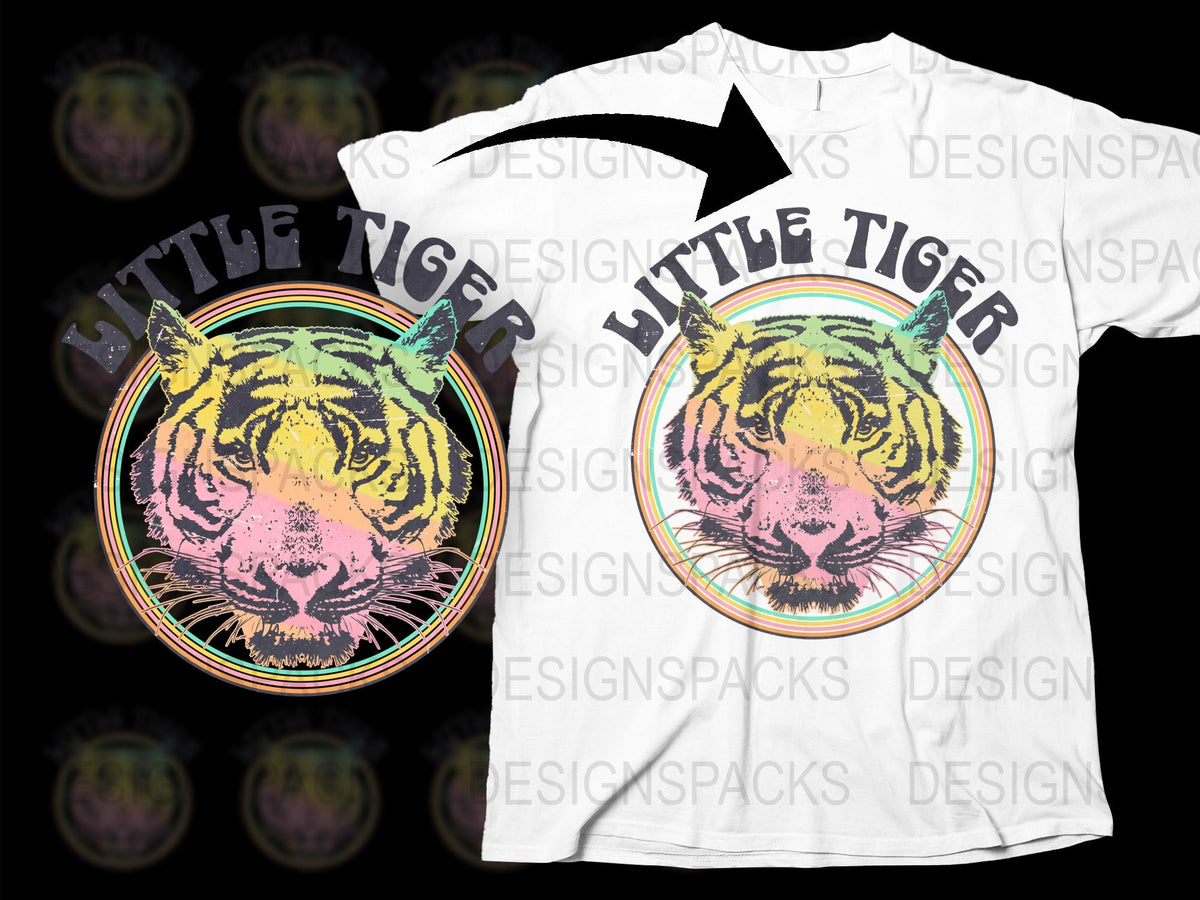 Colorful Little Tiger Graphic T-Shirt, Vintage Style Animal Print Tee, Unisex Fashion Top, Trendy Wildlife Shirt Design