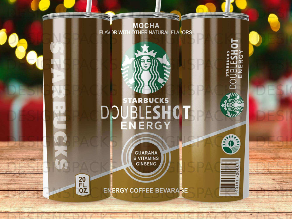 Starbucks DoubleShot Energy Mocha coffee drink with branding.