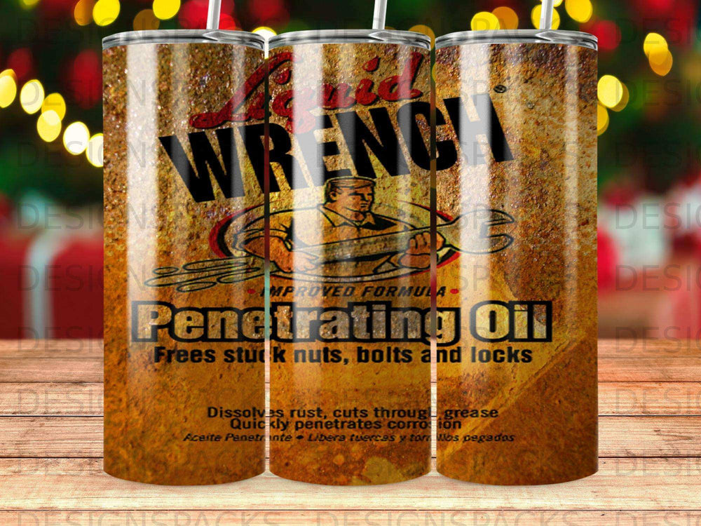 WRENCH brand penetrating oil can with text detailing benefits and usage.