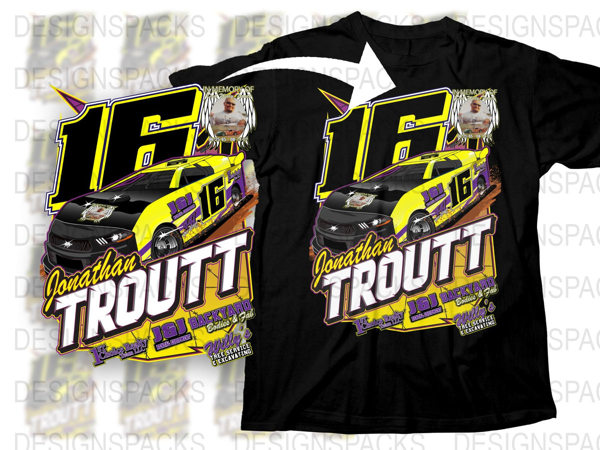 Jonathan Troutt Racing T-Shirt, Custom Race Car Graphic Tee, Personalized Number 16, Yellow and Black Design, Motorsport Apparel