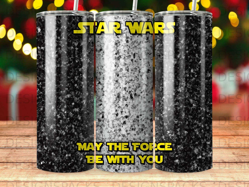 Star Wars tumbler with "May the Force Be With You" text.