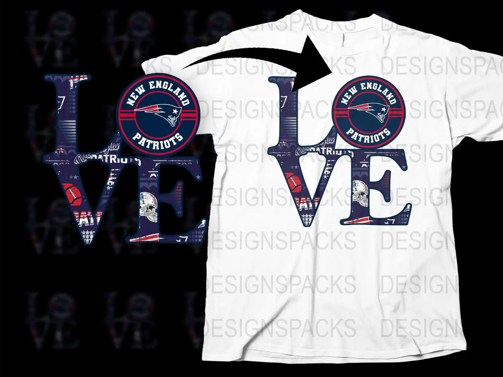 New England Patriots Love Graphic T-Shirt, Sports Fan Apparel, Team Pride Casual Wear, Unisex White Tee