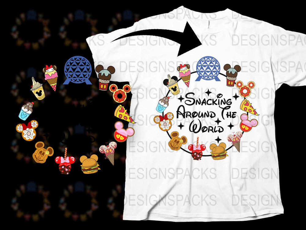 Disney Snack T-Shirt, Cute Theme Park Food Icons, Unisex Adult Fashion, Colorful Novelty Tee
