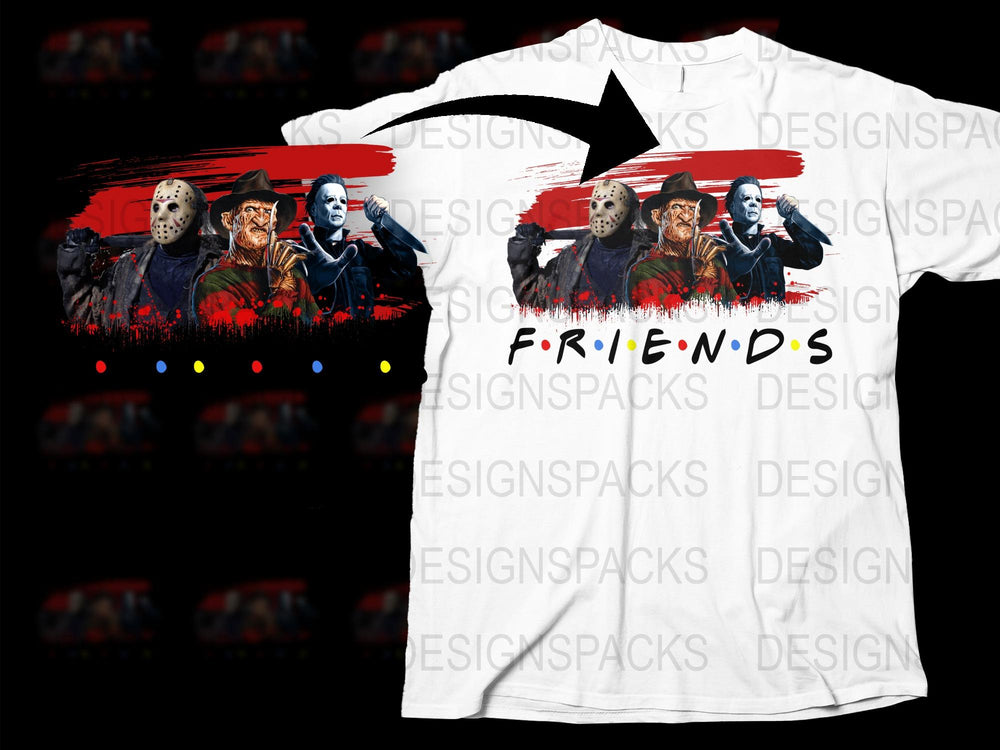 Horror Movie Icons Friends T-Shirt, Scary Film Characters, Unique Graphic Tee, Unisex Fashion Shirt