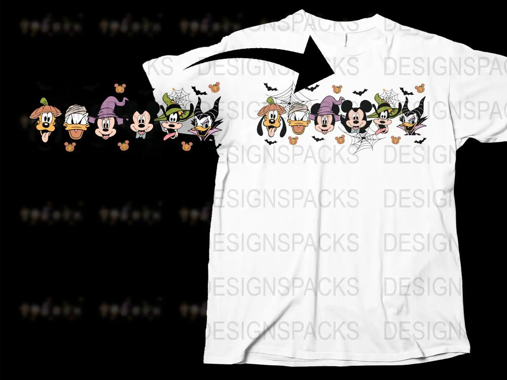 Witchy Disney Characters Halloween T-Shirt, Cute Cartoon Witches Graphic Tee, Unisex Kids and Adults Sizes
