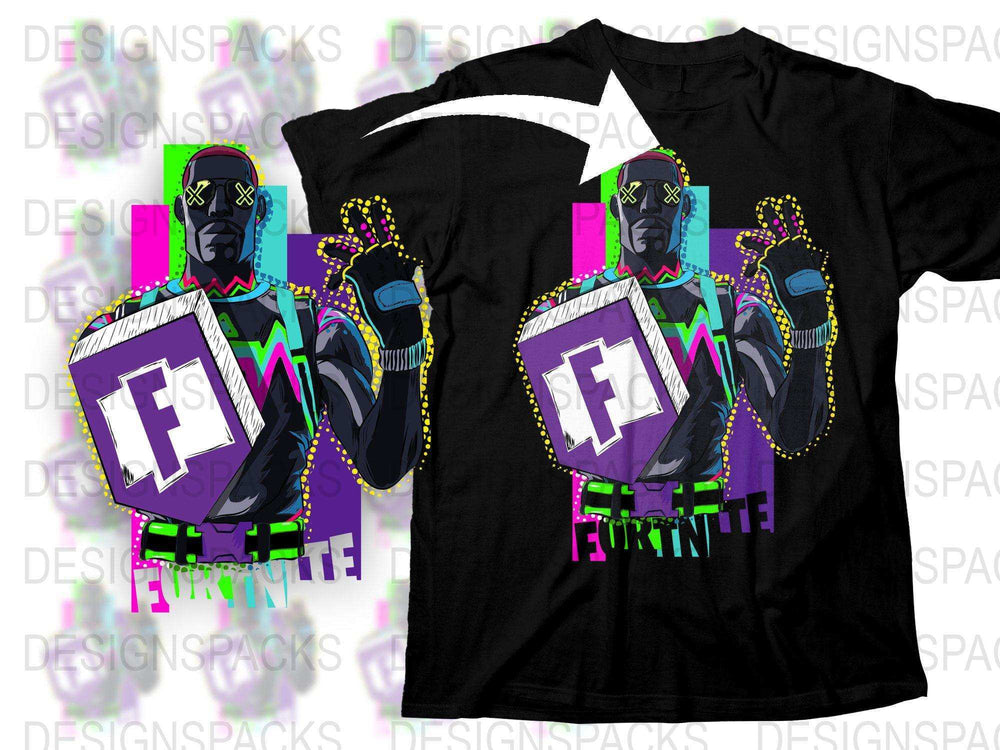 Colorful Fortnite T-Shirt, Gaming Graphic Tee, Vibrant Character Design, Trendy Gamer Apparel, Black Unisex Shirt