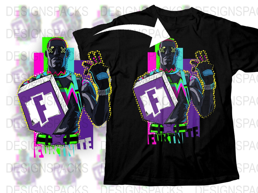 Colorful Fortnite T-Shirt, Gaming Graphic Tee, Vibrant Character Design, Trendy Gamer Apparel, Black Unisex Shirt