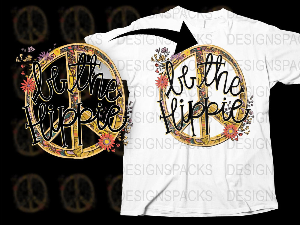 Boho Chic 'Let the Hippie In' Graphic T-Shirt, Floral Peace Sign Tee, Vintage Inspired Festival Wear