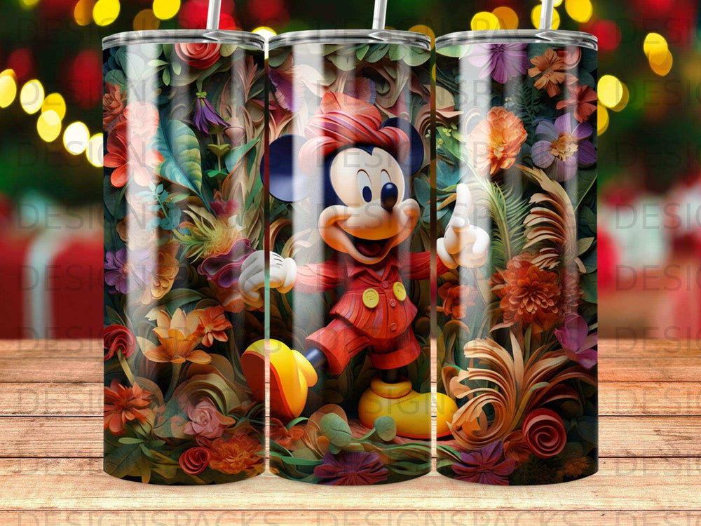 Mickey Mouse in a garden of vibrant flowers, with a colorful, cartoonish design.