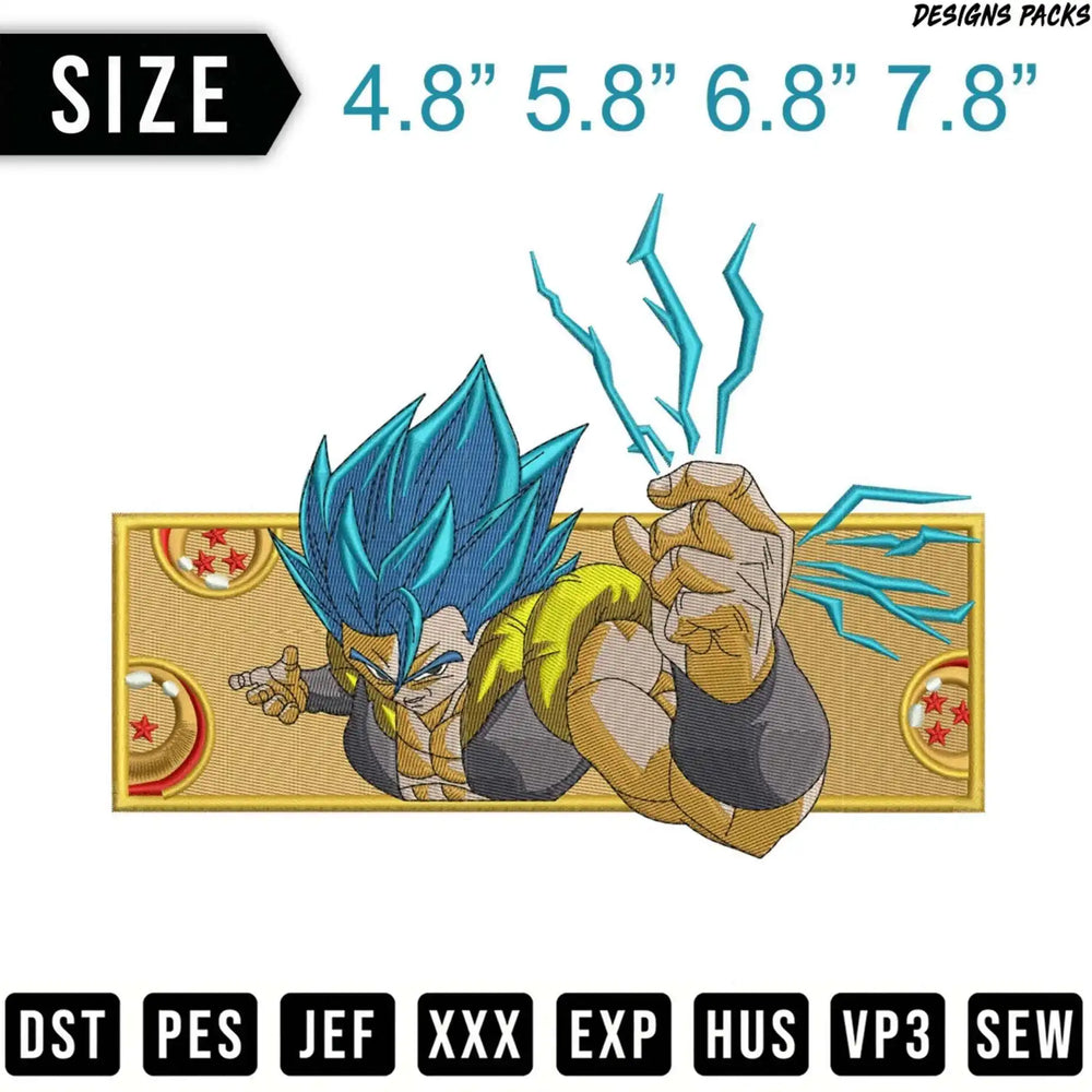 Anime character with blue spiky hair and lightning, sizes displayed.