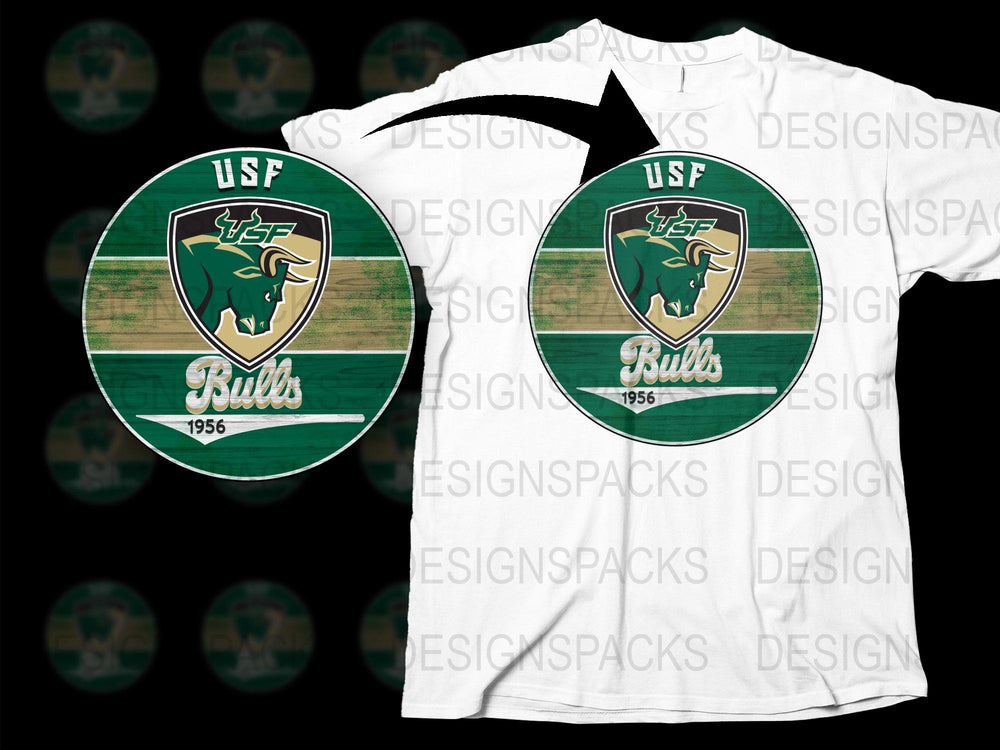 USF Bulls Graphic T-Shirt, Vintage Style College Tee, Green and White, Unisex Sports Apparel, 1956 Retro Design