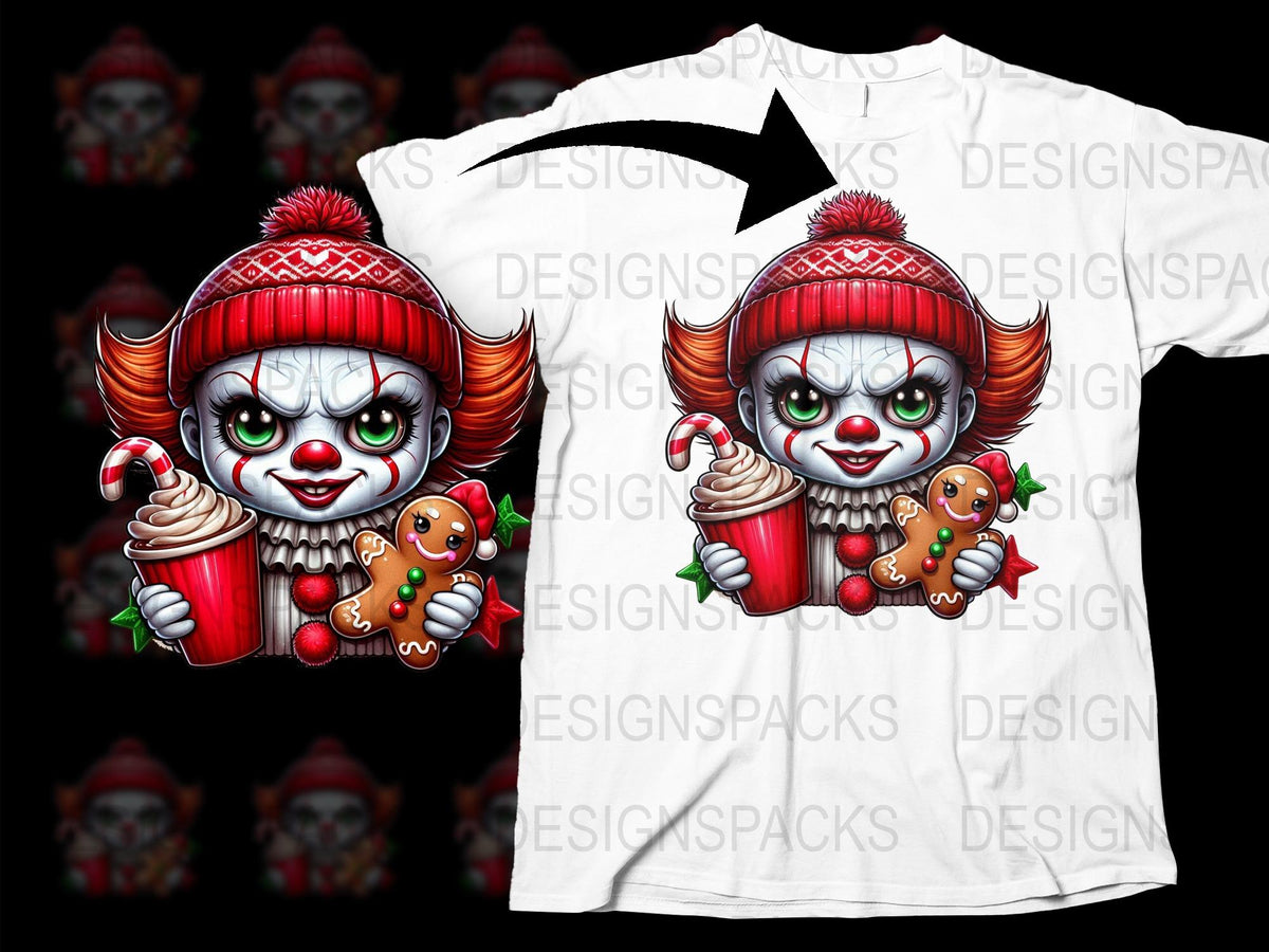 Creepy Clown T-Shirt, Scary Christmas Clown with Gingerbread, Unique Holiday Apparel, Unisex Graphic Tee
