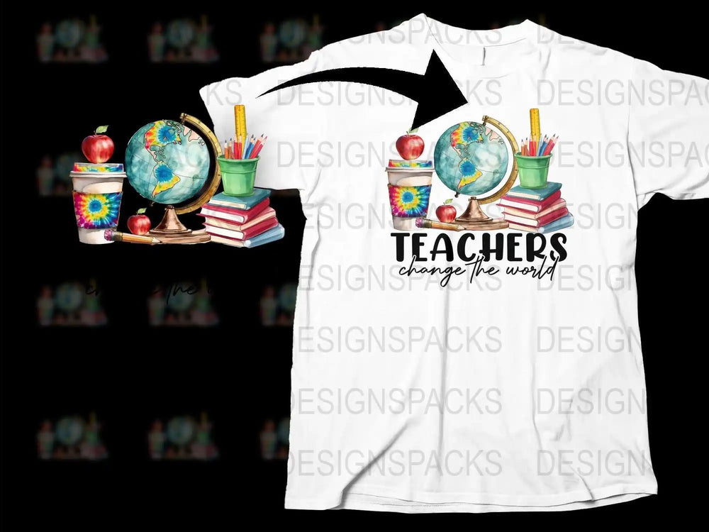 Teachers Change the World T-Shirt, Educational Graphic Tee, Apple Globe Books Design, Unisex Teacher Gift