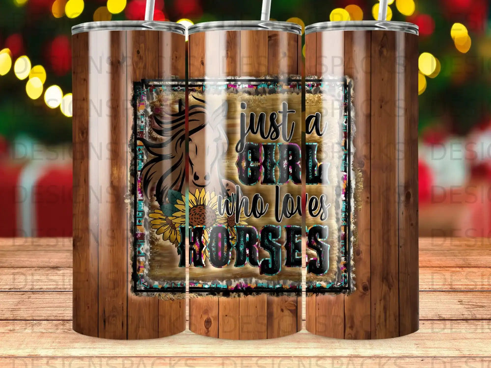 Horse and sunflowers with "Just a girl who loves horses" text.
