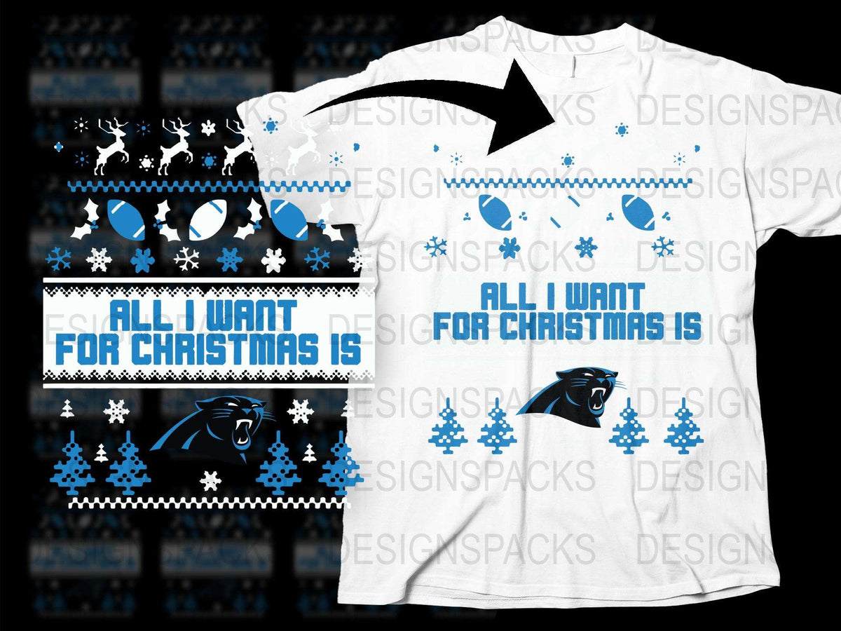 All I Want for Christmas Is Panthers T-Shirt, Festive Holiday Graphic Tee, Winter Sports Fan Apparel