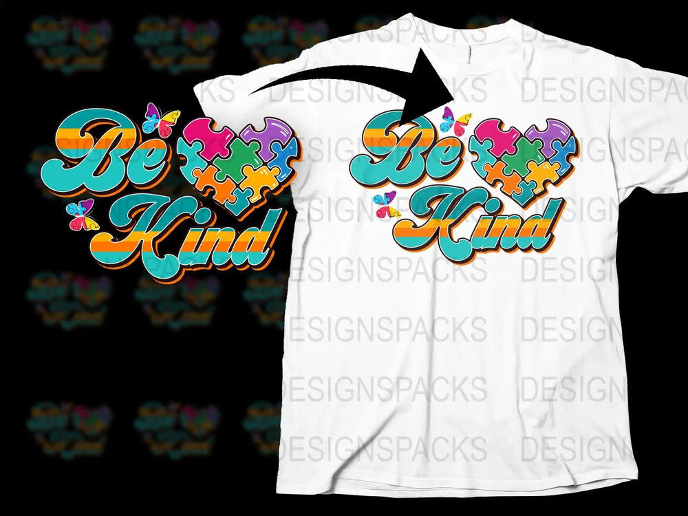 Colorful Be Kind T-Shirt with Puzzle Pieces, Autism Awareness Tee, Inspirational Graphic Shirt, Unisex Clothing
