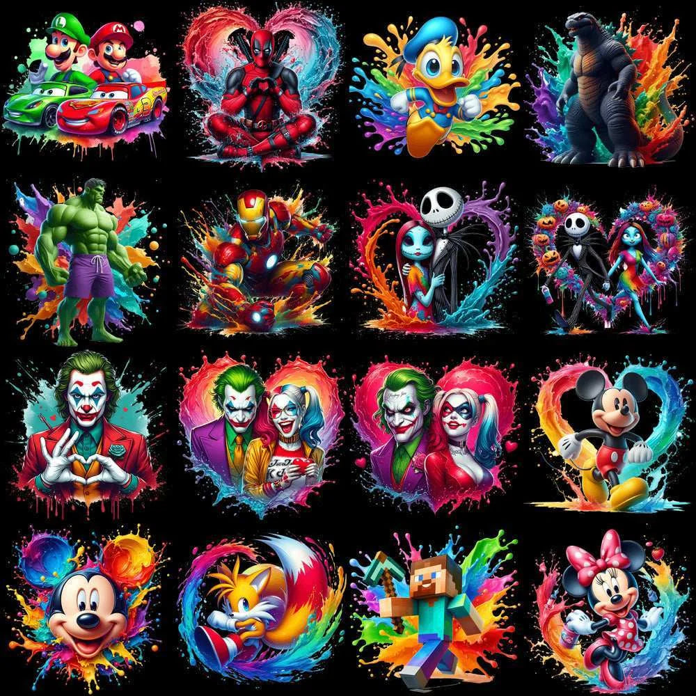 99 Cartoon Popculture Color Drip Designs Bundle PNG
