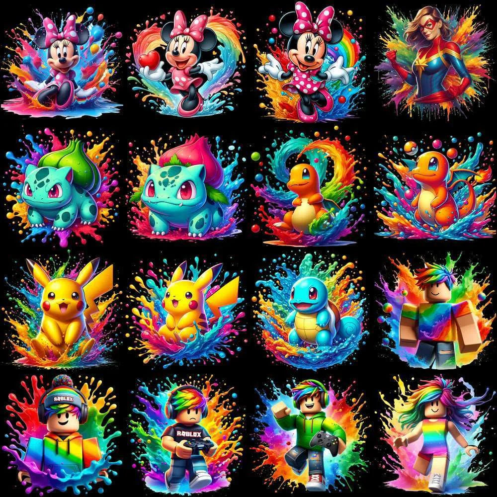 99 Cartoon Popculture Color Drip Designs Bundle PNG