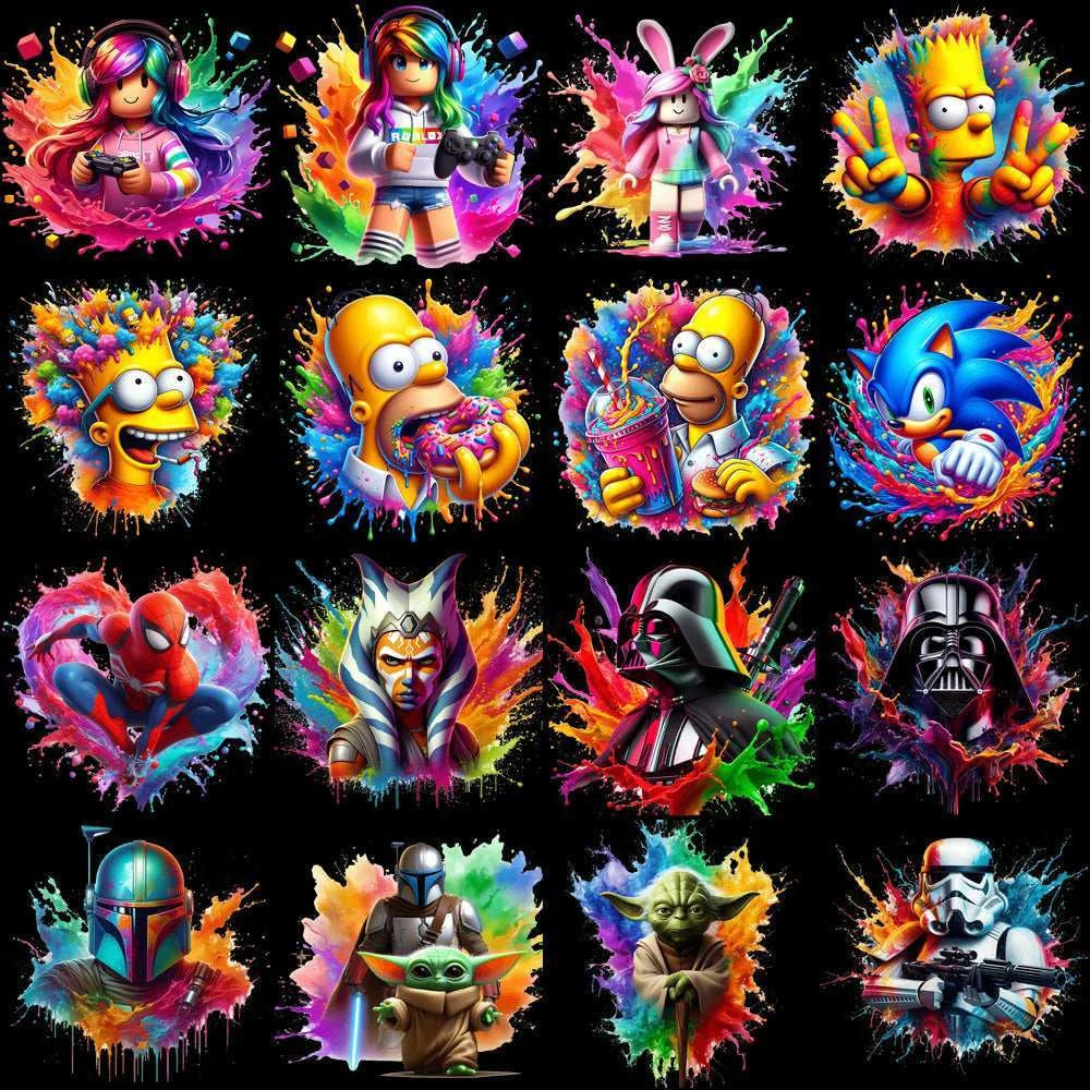 99 Cartoon Popculture Color Drip Designs Bundle PNG