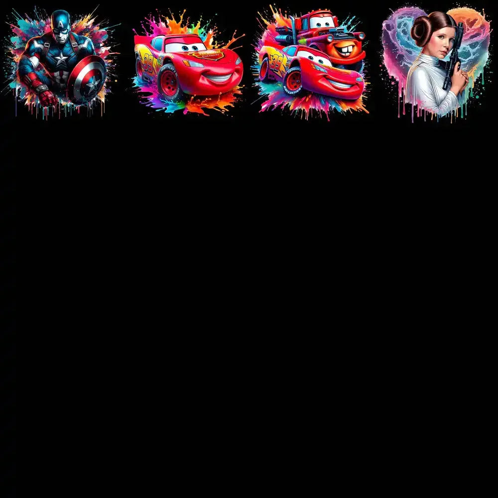 99 Cartoon Popculture Color Drip Designs Bundle PNG
